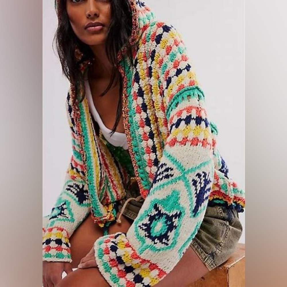 Free People Baja Baby Crochet Open Cardigan